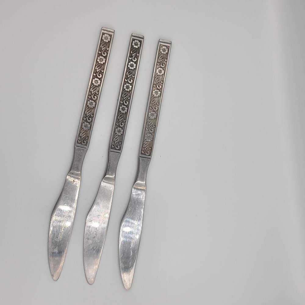 Night Blossom Stainless GOLD STANDARD 3 Dinner Knives Japan Floral Flower